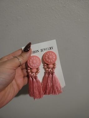 Fashion Jewelry Pink Tassel Statement Earrings